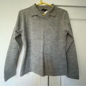100% merino wool polo sweater collared gray small medium vintage nwt